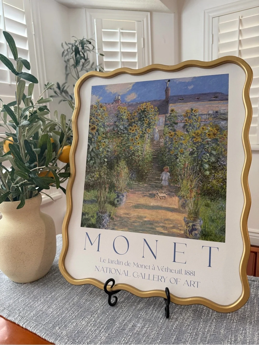19x16”The Artist's Garden at Vétheuil by Claude Monet Print with golden frame